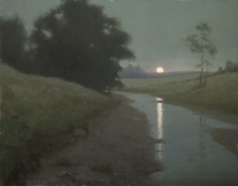 "Nocturne Over Brook: Psalms 136:5-9 " 16x20 oil on linen