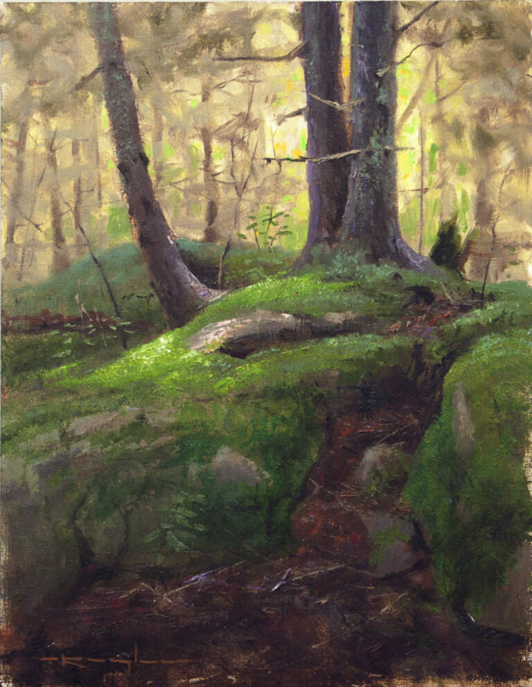 “Hemlock Forest, Proverbs 4:1“ 9x12 oil on linen