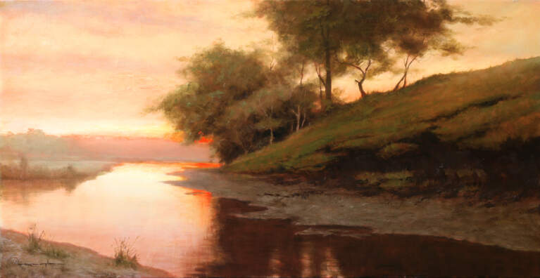 "Dusk at Zoar Valley - Psalm 9:9 " 15x30 oil on linen