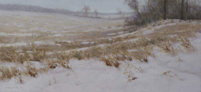 "First Snow" ,16x36, oil on linen