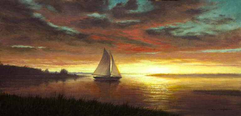 “Harbor Twilight, Psalms 36:7 ” 12x24 Oil