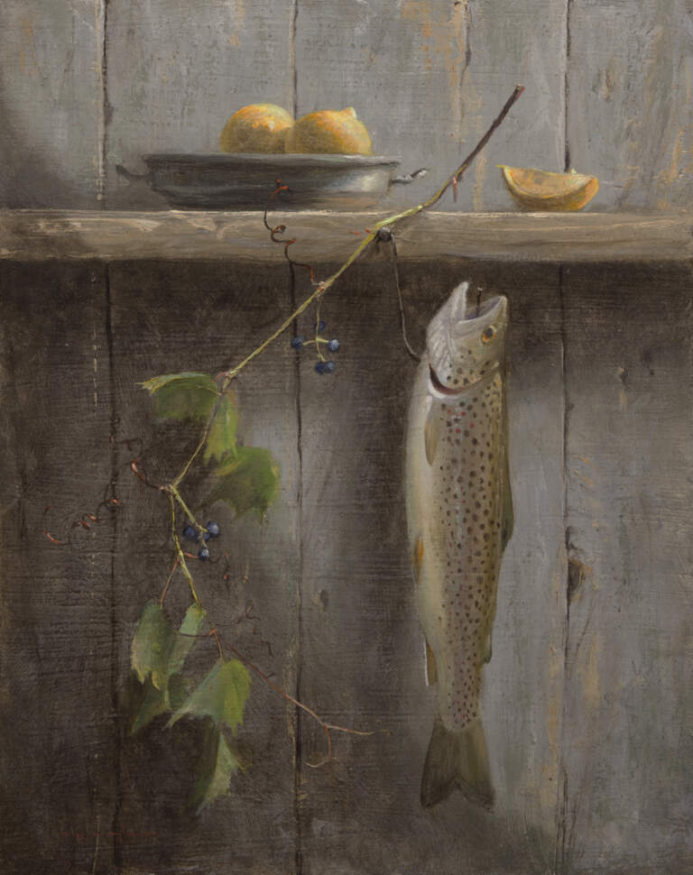 "Trout, Lemons, & Wild Grapes, Proverbs 22:9” 11x14 Oil