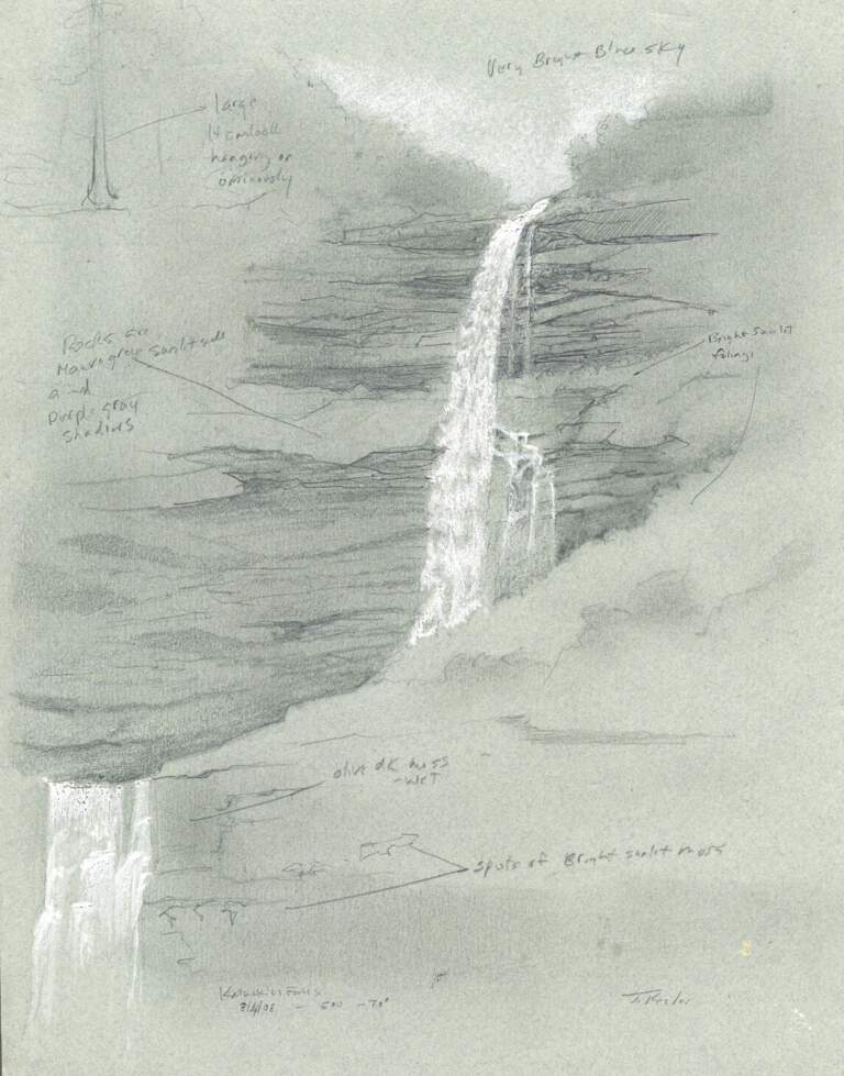 "Kaaterskille Falls", 9x12 pencil and gouache on toned paper