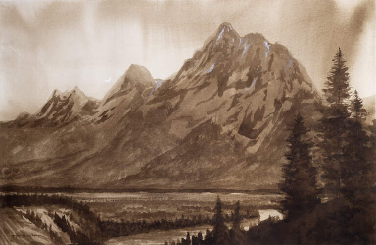 "Moon over Tetons, 1 Peter 5:10" 12x18 Ink