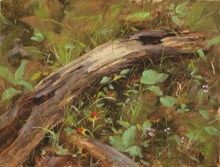 Wild Strawberries, oil on linen, 9x12