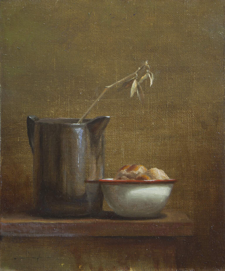 "Pitcher, Bowl, Bread, Proverbs 22:4" 8x10 oil