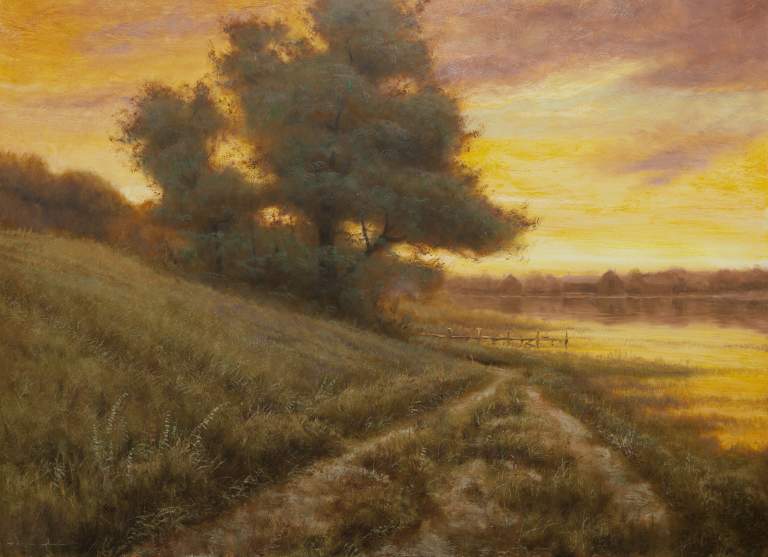 "Twilight Glow over Cranberry Bogs, Proverbs 3:5" 30x40 oil on linen
