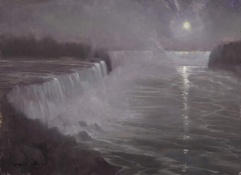 “Niagara Nocturne, John 8:12” 9x12 Oil