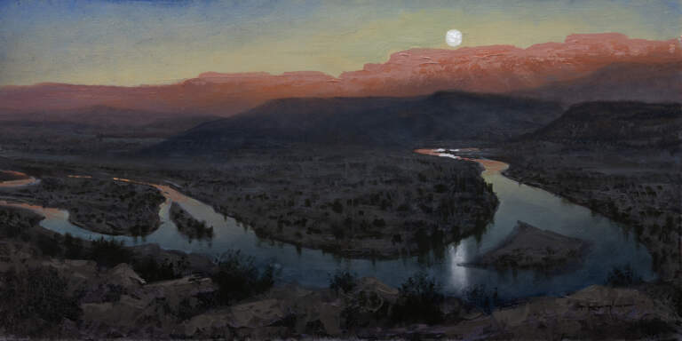 “Sunrise/Moonset over the Rio Grande, Philippians 4:6-7" 8x16 