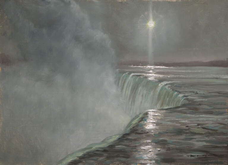 “Moonpillar Over Niagara, Psalms 78:14” 9x12 Oil